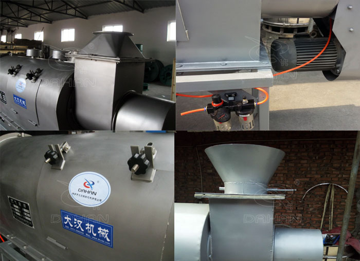 氣旋篩：電機，進料口，氣壓裝置等特寫圖片