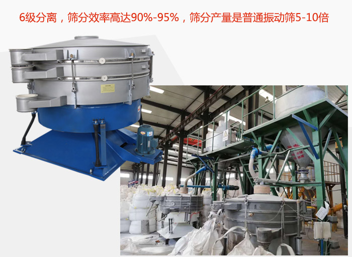 搖擺篩采用6級分離，篩分效率高達(dá)90%-95%，篩分產(chǎn)量是普通振動篩5-10倍