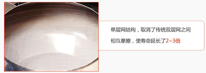 單層網(wǎng)結(jié)構(gòu)，取消了傳統(tǒng)雙層網(wǎng)之間相互摩擦，使壽命延長了2~3倍