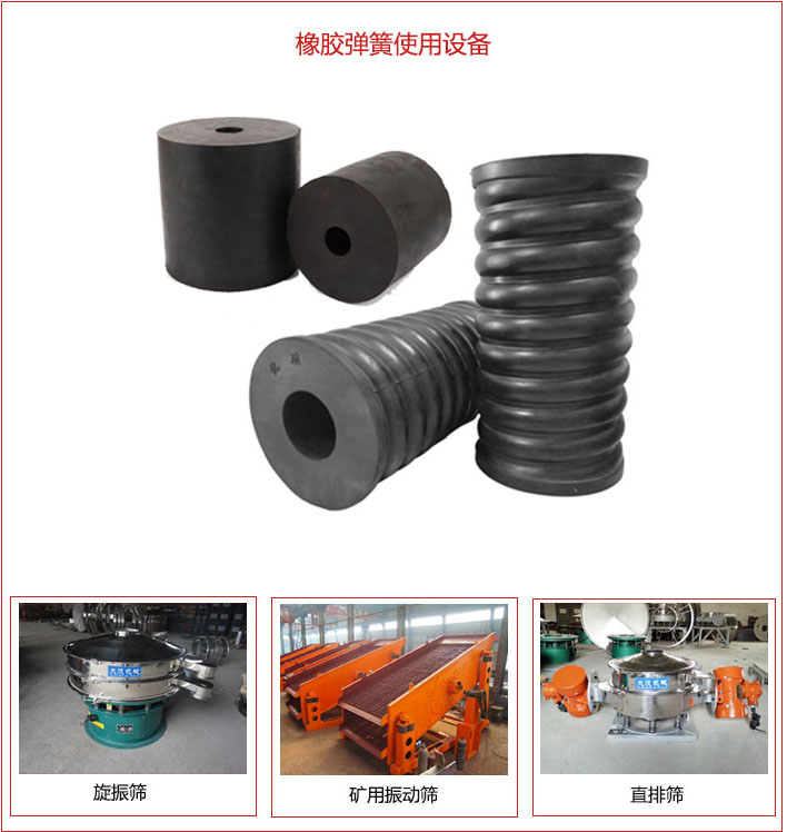 橡膠彈簧適用設(shè)備：旋振篩，礦用振動(dòng)篩，直排篩等