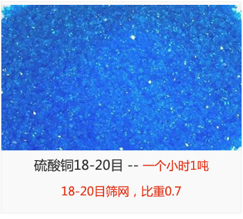 篩分18-20目的硫酸銅 產(chǎn)量一個小時1噸，采用18-20目篩網(wǎng)，比重0.7