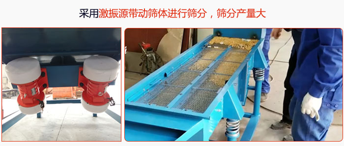采用激振源帶動(dòng)篩體進(jìn)行篩分，篩分產(chǎn)量大。