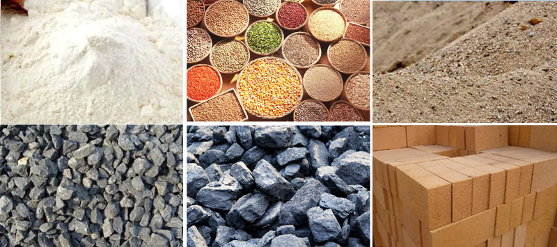 風(fēng)冷式直線振動(dòng)篩可篩分物料有：耐火材料，糧食，沙土，石子等。