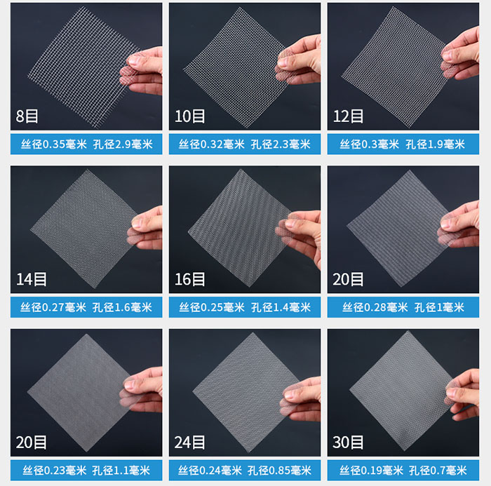 8目-30目金屬絲編織網(wǎng)對應(yīng)的絲徑，孔徑圖片展示