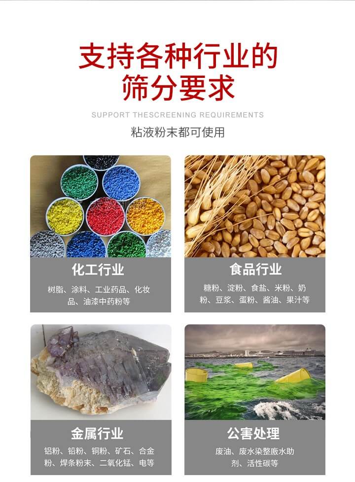 旋振篩材質(zhì)分類比較常見的有：不銹鋼，碳鋼，塑料等三種。不同材質(zhì)會有相對應的側(cè)重優(yōu)勢，所以可根據(jù)行業(yè)的性質(zhì)進行合理的選擇。