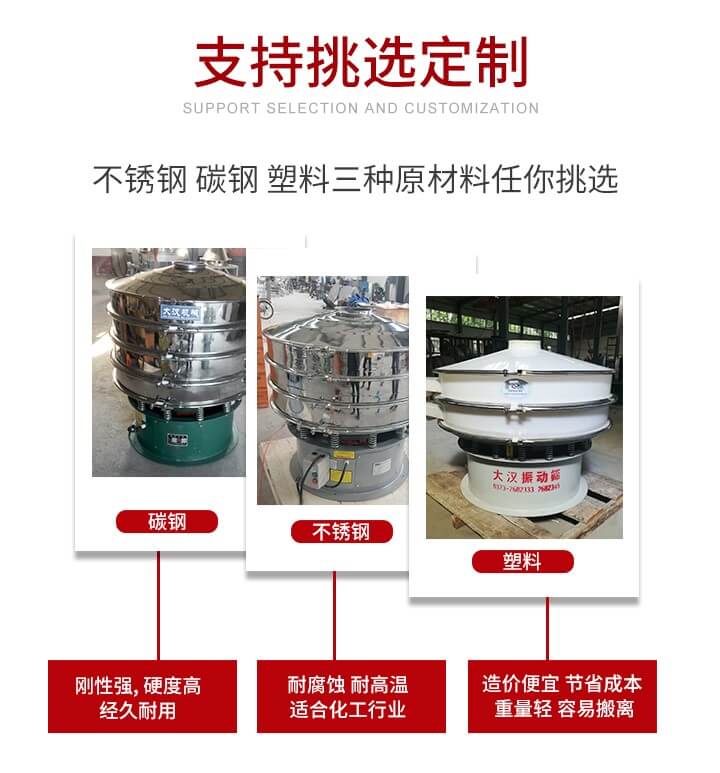 旋振篩可配置一到四層的篩網(wǎng)。旋振篩的篩分效率高，篩分精度高，篩分率高達96%。