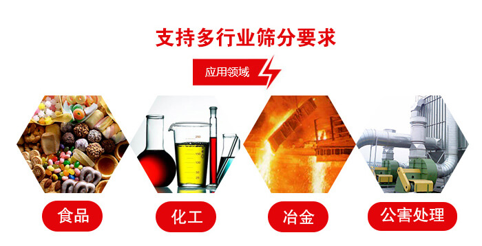 旋振篩適用的行業(yè)：食品行業(yè)，化工行業(yè)，冶金行業(yè)，公害處理等。