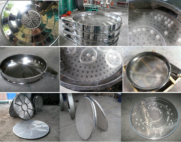 食品振動(dòng)篩細(xì)節(jié)展示：防塵蓋，篩框，網(wǎng)架，底框等。